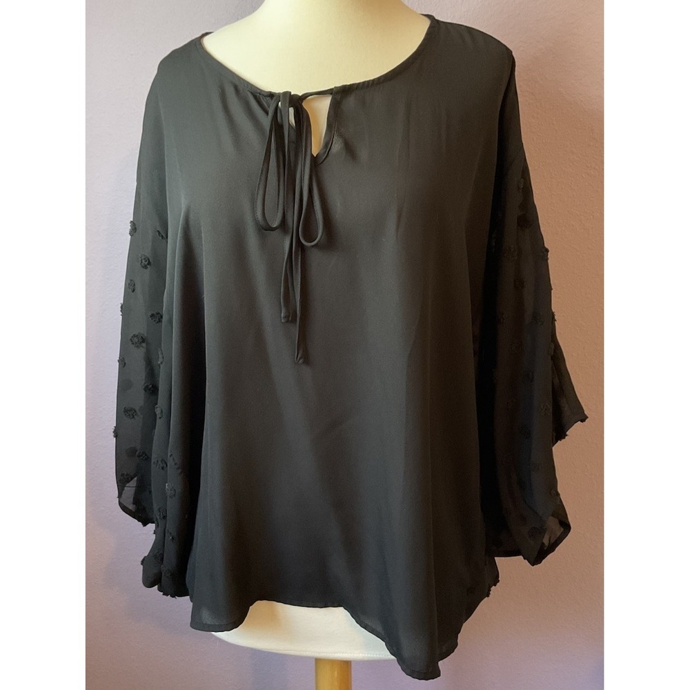 Andree By Unit Sheer Long Textured Sleeve Black Top Blouse Size S/M Small Medium